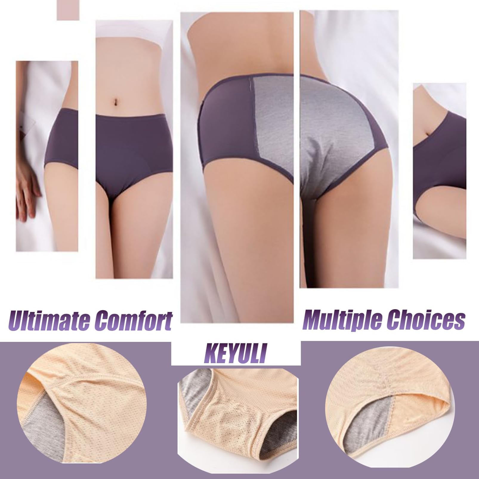 Braguitas A Prueba de Fugas, Calzoncillos para Incontinencia Urinaria, Ropa Interior de Mujer for Incontinencia, Lavable Reutilizable Bragas Menstruales de Cintura Media Alta