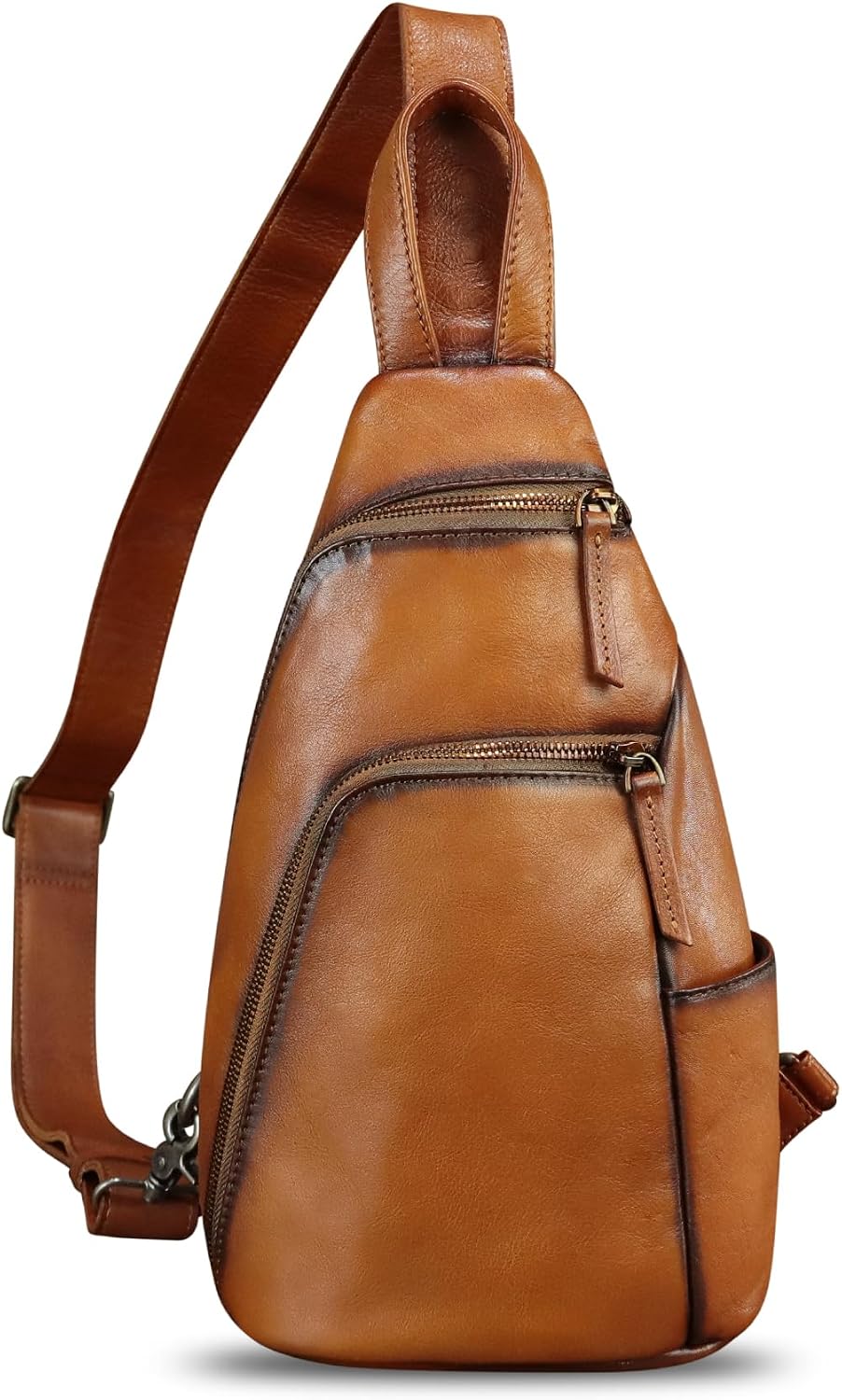 LRTO Genuine Leather Silng Bag for Men and Women Vintage Leather Sling Backpack Purse Shoulder Crossbody Bag Chest Bag