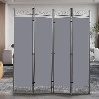 Room Divider 4 Panel Tall Room Dividers and Folding Privacy Screens, 6 Ft Indoor Divider Room Fabric Panel W/Matel Frame, ...