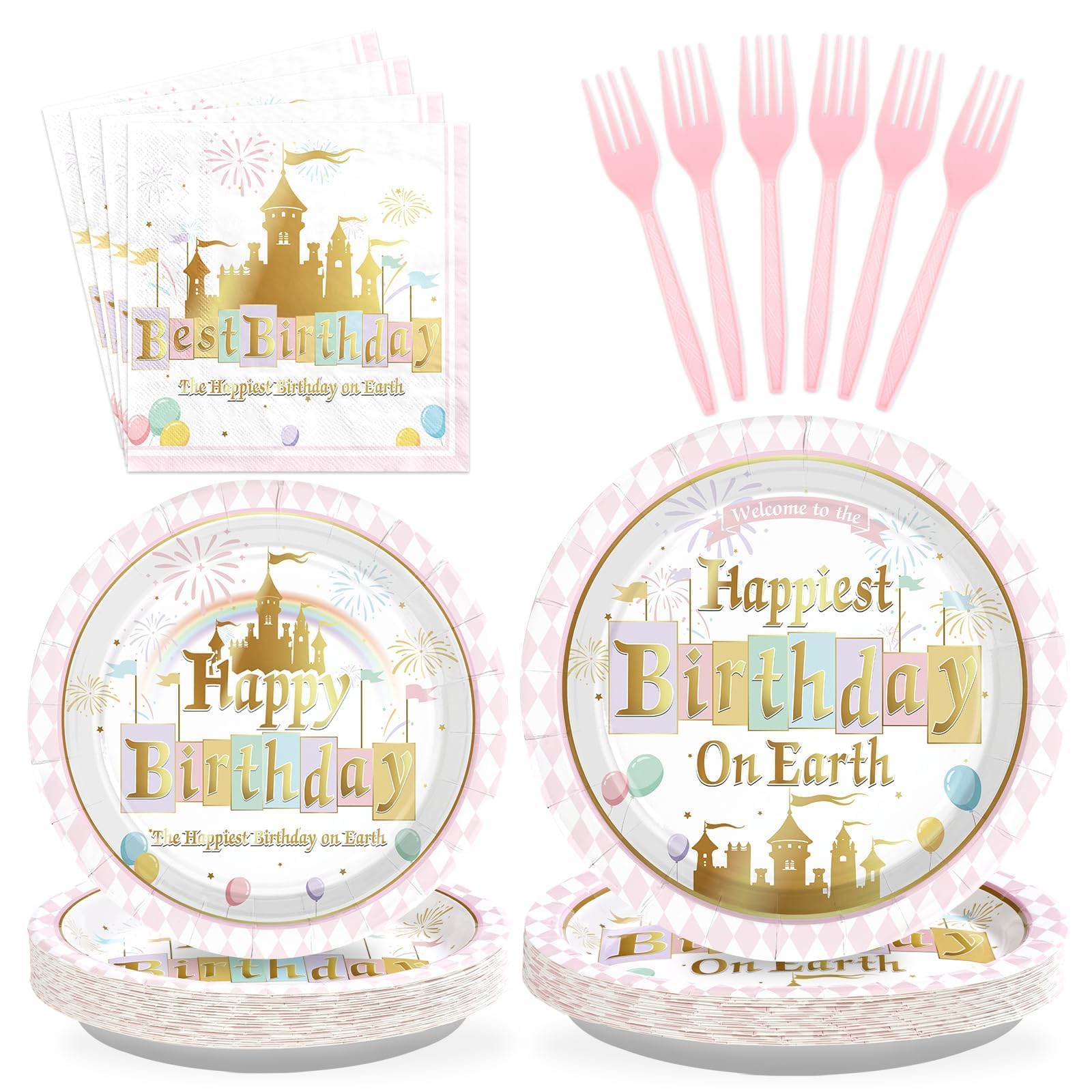Grencian 96 Pcs Princess Castle Birthday Party Decorations, Serves 24