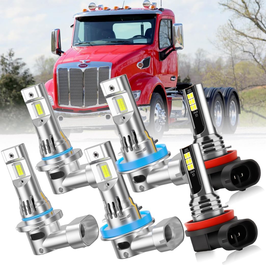 Compatible with Peterbilt 579 587 2013-2017 Front Light Bulbs, High Beam Low Beam or Fog Light Bulbs Combo,600% Brightness 6500K 22000LM, Plug and Play (Direct Pulg,High & low & fog light)