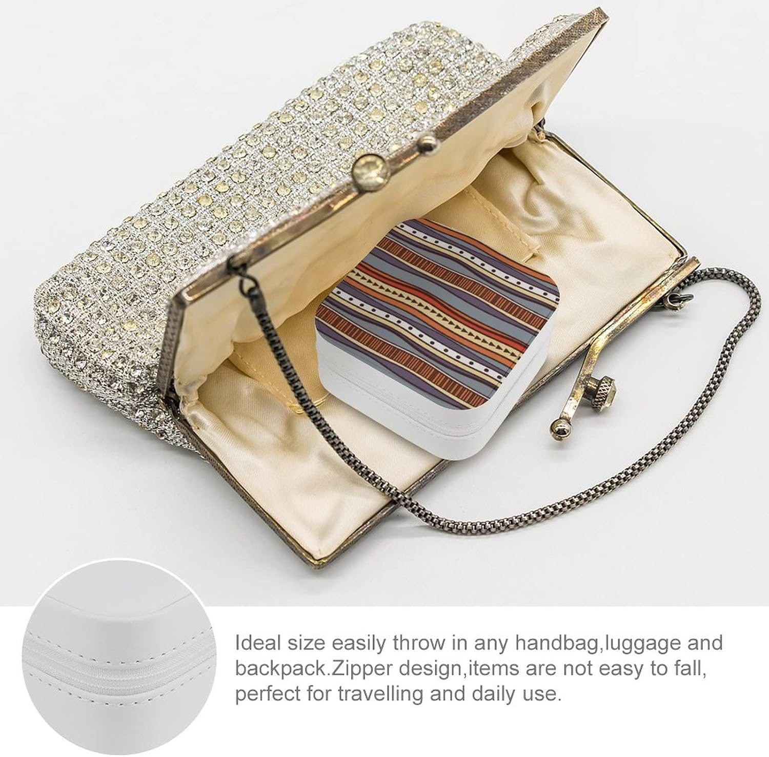 Small Jewelry Box, Travel Small Organizer Portable Display Storage Case for Rings Earrings Necklace, Gifts for Girls Women, Colorful Polka Dot Striped image 3