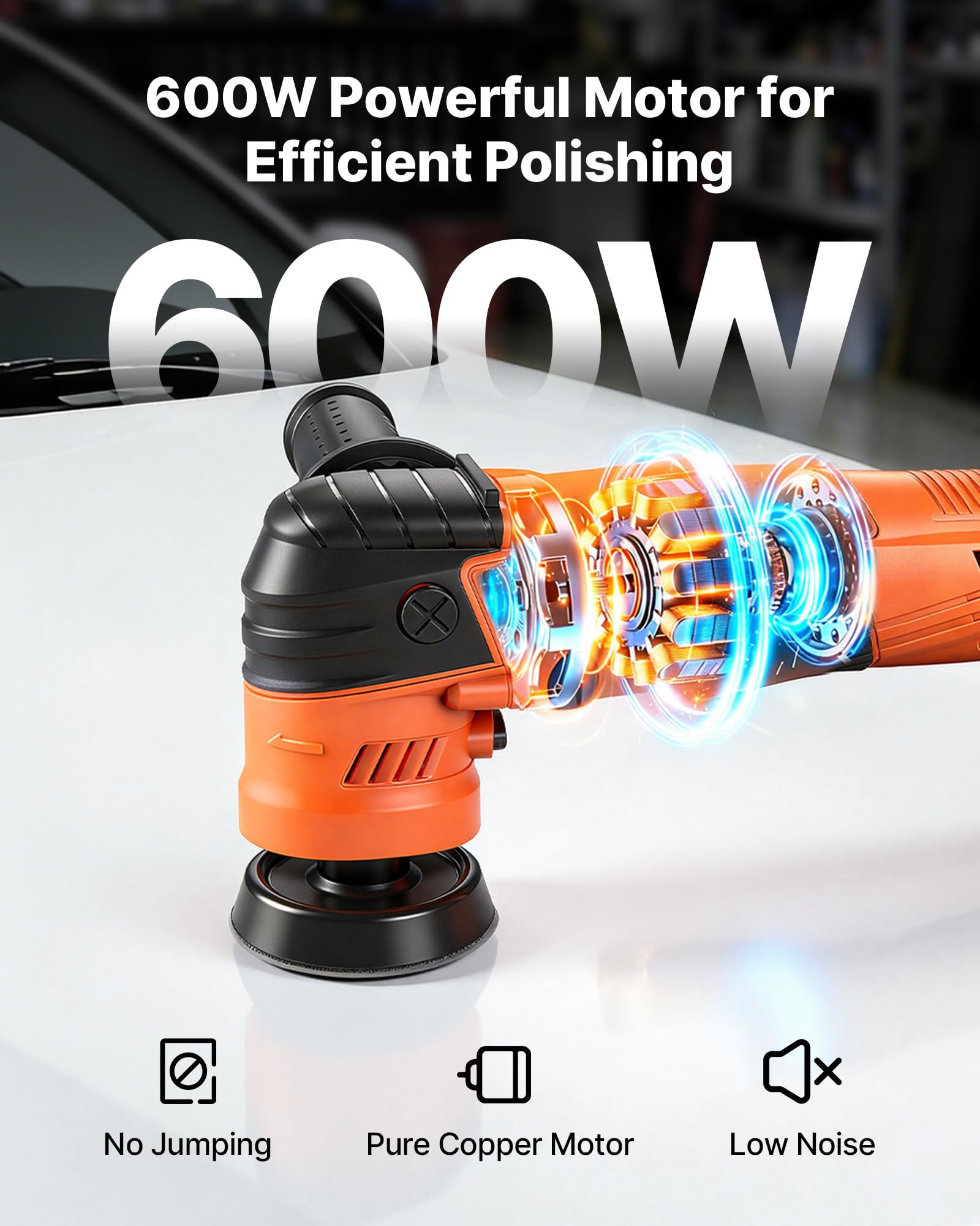 VEVOR Pulidora para Coche 600 W, 6 Velocidades 1000-4500 RPM, Kit 3 en 1 con Platos 30/50/76 mm, Almohadillas de Esponjas, Lana, Microfibra y Extensiones para Pulido Abrillantado Encerado Detallado