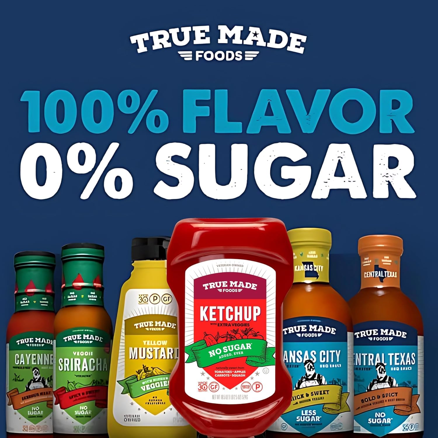 True Made Foods No Sugar Added Ketchup and True Made Foods Ramekin, Condiment Squeeze Bottles Made with Fruit & Veggies for Barbeque Grilling, BBQ Toppings, Healthy Sauce for Cookout, Whole 30, Keto, Vegan, 18.5 oz, 2-Pack