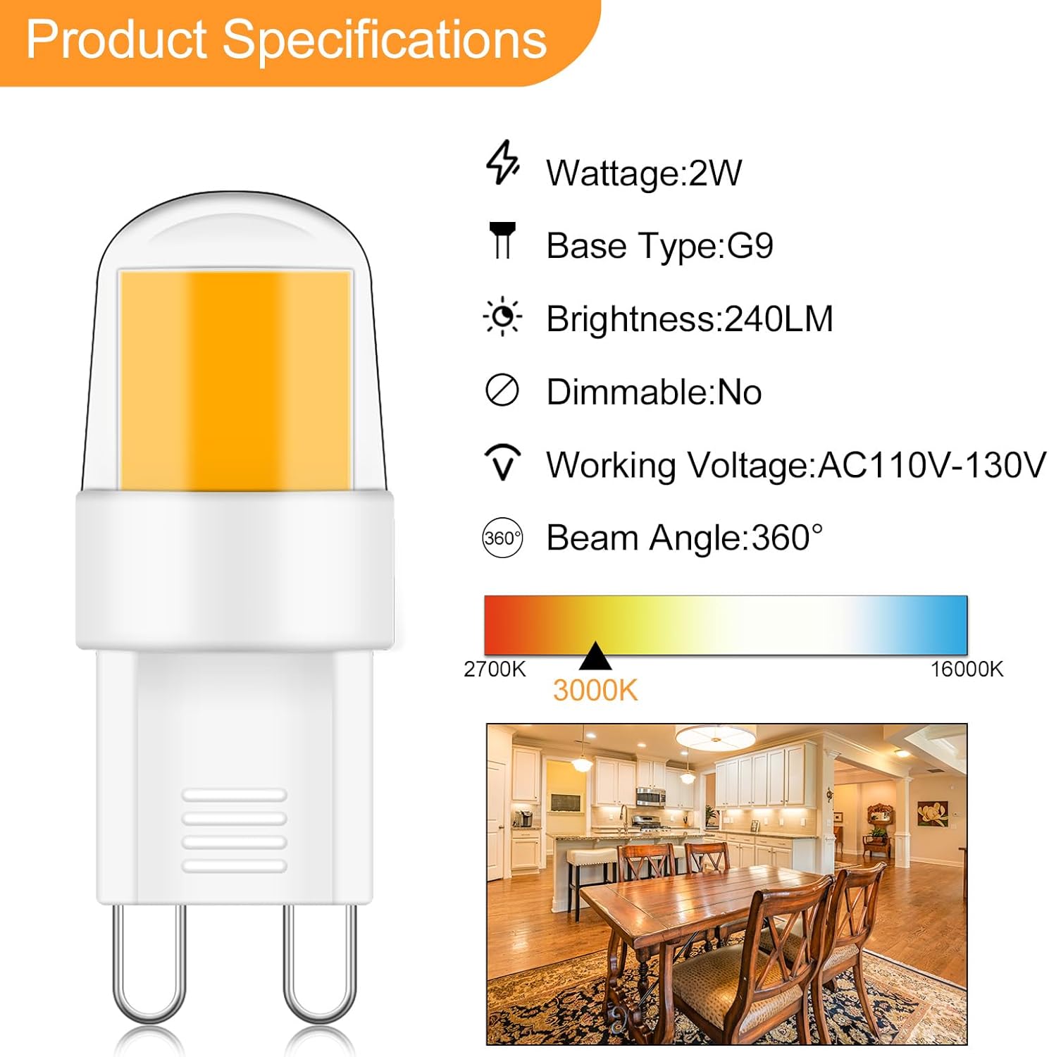 G9 LED Light Bulbs 20W 25W Halogen Equivalent 2W 2 Pin Base JCD G9 Bi-Pin Base COB Bulb Mini G9 LED Bulbs Warm White 3000k 110v 120v for Range Hood Lights, Microwave Ovens,Chandeliers(Pack of 5)