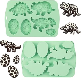 QELEG Dinosaur Silicone Mold, Easter Egg Shaped Cartoon Chocolate Molds Home DIY Baking Pan for Kids Dessert Mousse Pastry Cookies Pudding Handmade Soap, Green, 6-Cavity