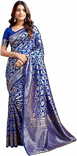 GLOSY Women's Saree | Banarasi Saree for Women | Pure Silk Soft Kanjivaram Saree with Zari Border | Wedding &amp; Function,Fes...