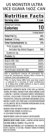 Monster Energy Ultra Vice Guava, Sugar Free Energy Drink, 16 Ounce (Pack of 15) | Pack of 15