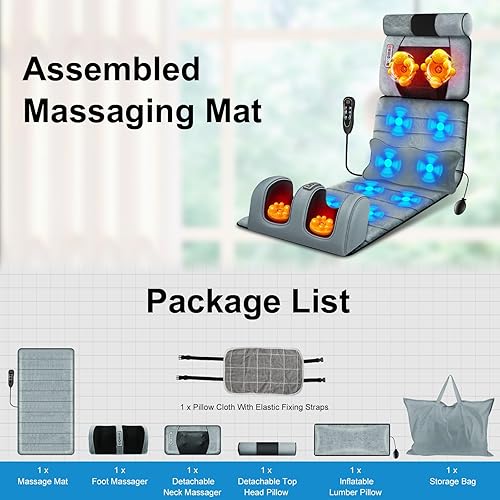 Miniatura 9 de Alfombrilla de masaje de cuerpo completo con calor, almohadilla de masaje eléctrica para cuello, espalda, pies y alivio del dolor de cuerpo