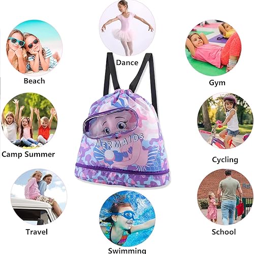 Miniatura 4 de Mochila de natación seca y húmeda para niños, mochila deportiva para niños, mochila deportiva, saco impermeable seco y húmedo separado