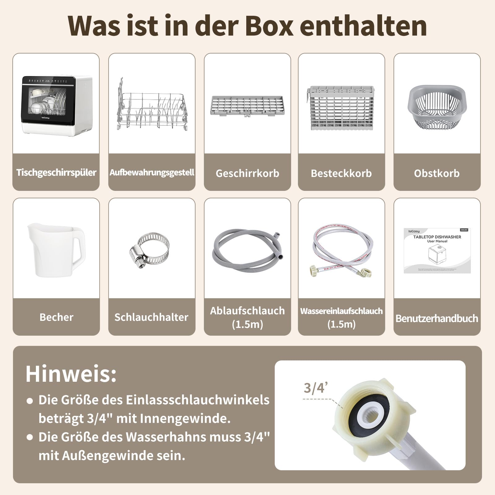 Tischgeschirrspüler Mini Geschirrspüler ohne Wasseranschluss 5L Wassertank Camping Single-Haushalt TDQR09A