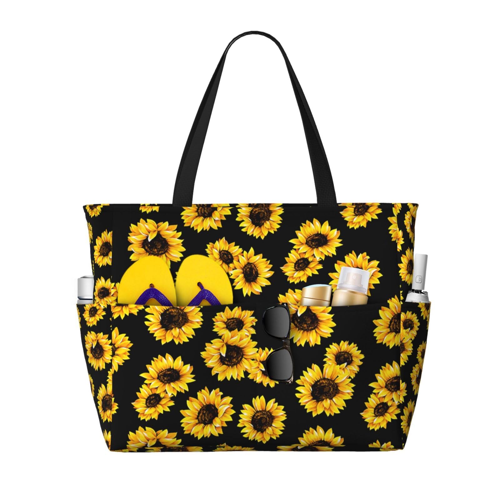 Owlfder Large Beach Bag for Women Waterproof Foldable Travel Shoulder Tote Bag with Pocket for Weekender Pool Vacation