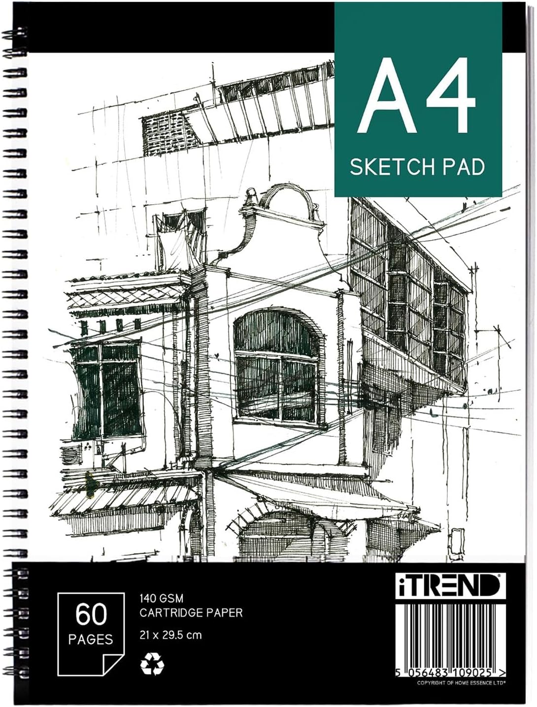 iTrend A4 Artist Sketch Book - Spiral Sketchbook - White Cartridge Art Drawing Paper - A4 60 Pages Sketch Pad - 140GSM Cartridge Paper - 21 x 29.5cm