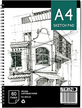 iTrend A4 Artist Sketch Book - Spiral Sketchbook - White Cartridge Art Drawing Paper - A4 60 Pages Sketch Pad - 140GSM Cartridge Paper - 21 x 29.5cm