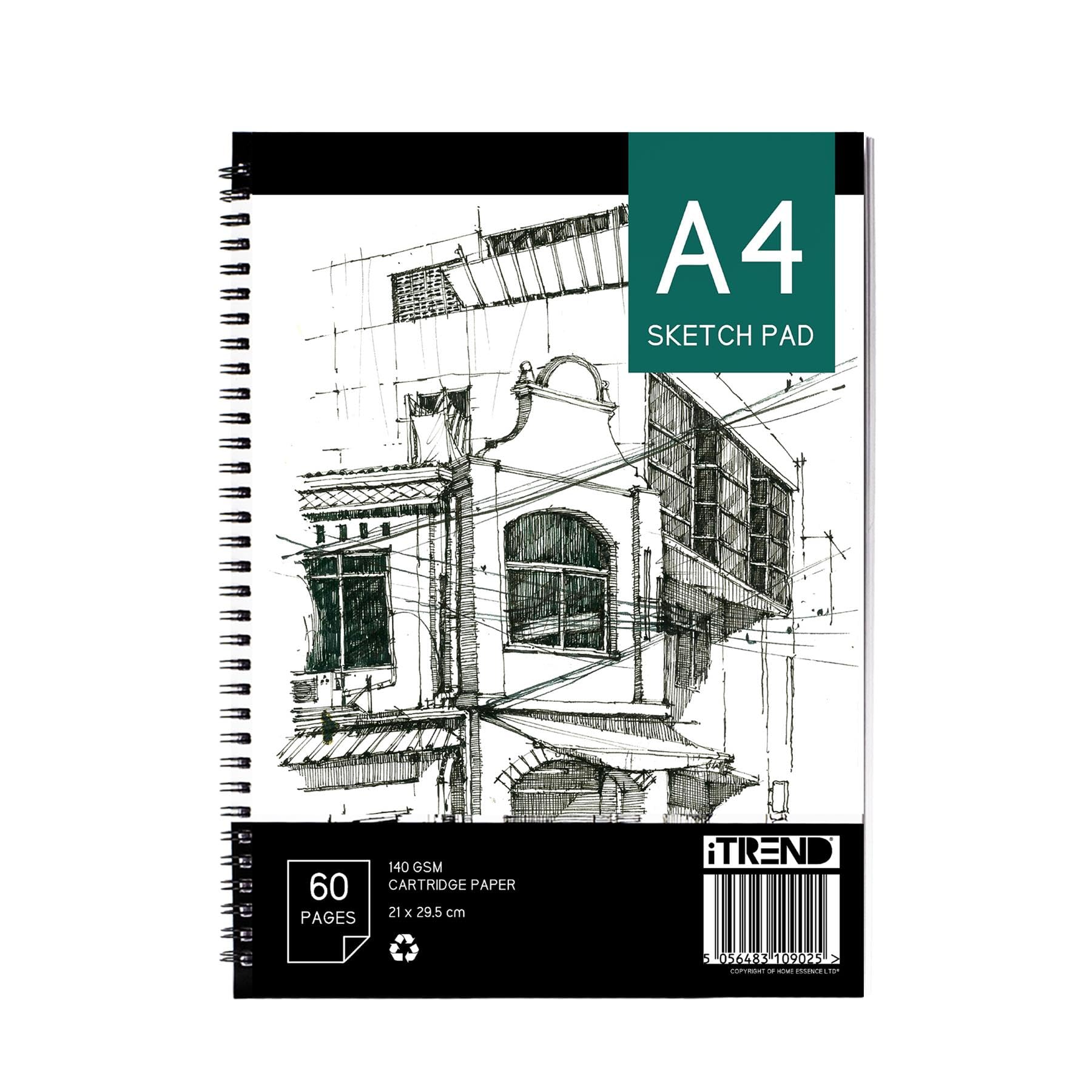 iTrend A4 Artist Sketch Book - Spiral Sketchbook - White Cartridge Art Drawing Paper - A4 60 Pages Sketch Pad - 140GSM Cartridge Paper - 21 x 29.5cm