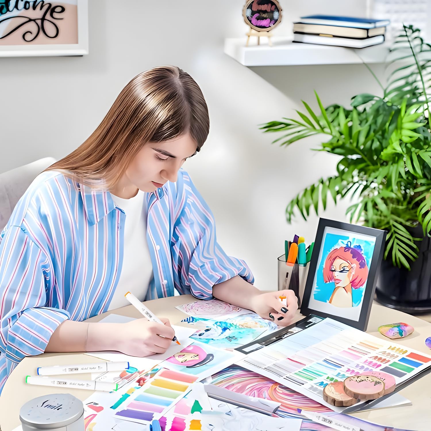 Alcohol Markers, 168 Colors Premium Markers Set, Chisel & Brush Dual Tip in Professional Coloring for Kids or Adults