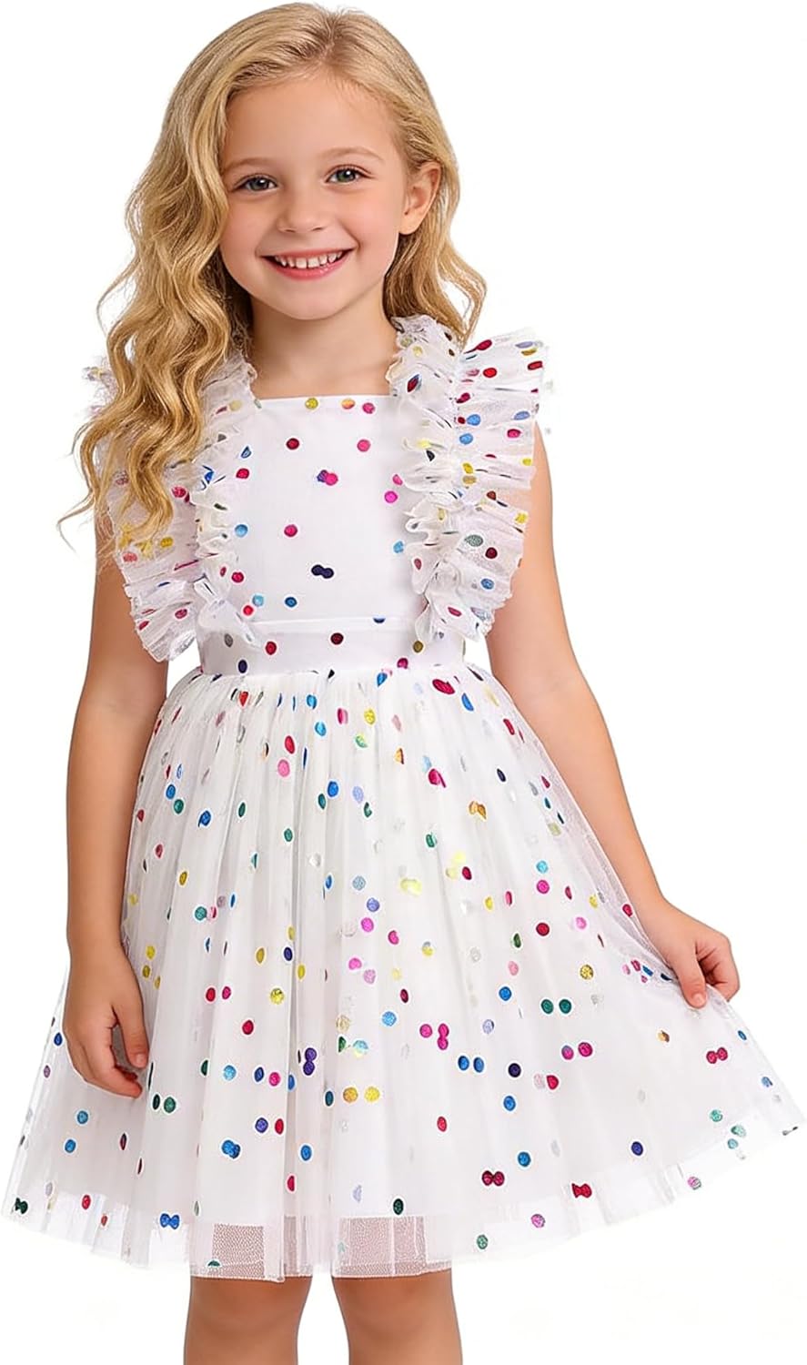 AGQT Girls Birthday Party Dress Polka Dots Sequin Star-Light Princess Tulle Wedding Pageant Evening Gown 3-10 Years