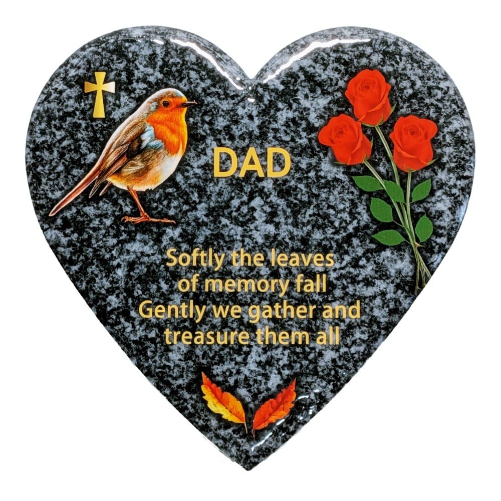 In Memoriam Heart Shaped Tile Grave Plaque (20 x 20 cm Granite finish) (Dad, Heart 20 cm (Granite))