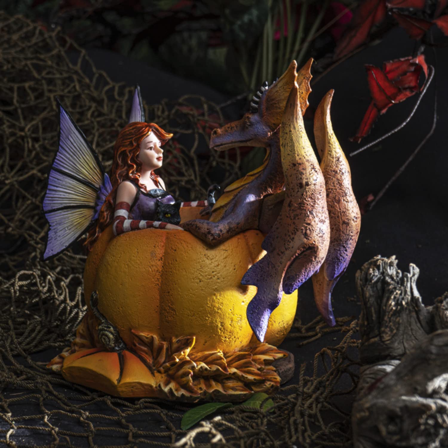 Pacific Giftware Figura de hadas y drag n en calabaza, decoraci n de interiores y exteriores para Halloween, jardines de hadas y propietarios nuevos, tama o de 5.7 x 4.5 x 6.3 pulgadas