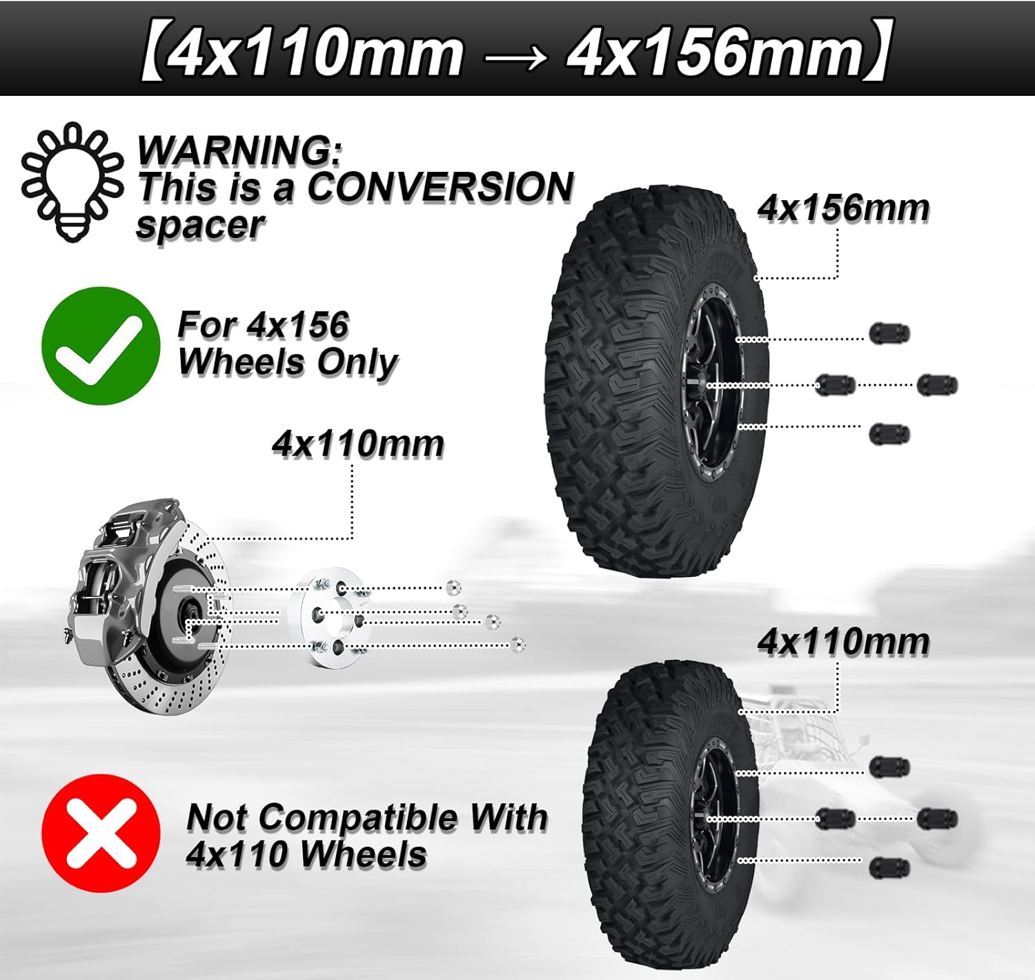 4PCS 1.5"UTV Wheel Spacer Adapters 4x110mm to 4x156mm Compatible with Can Am DS450 Fit Honda FourTrax Foreman Fit Bombardier Traxter Quest 500 Fit Arctic Cat Fit Suzuki 1988-2017