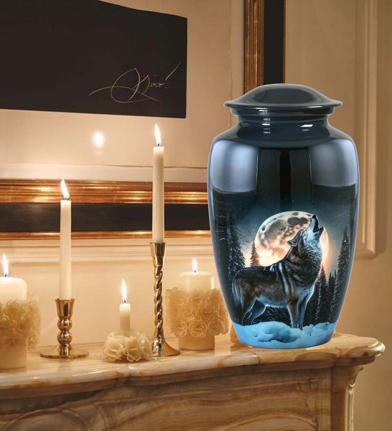 Midnight Wolf Urn with Velvet Bag, Cremation Urns for Human Ashes, Urns for Adult Male & Female, Decorative Funeral Memorial Urns, Wolves Cremation Urn for Ashes - Image 4