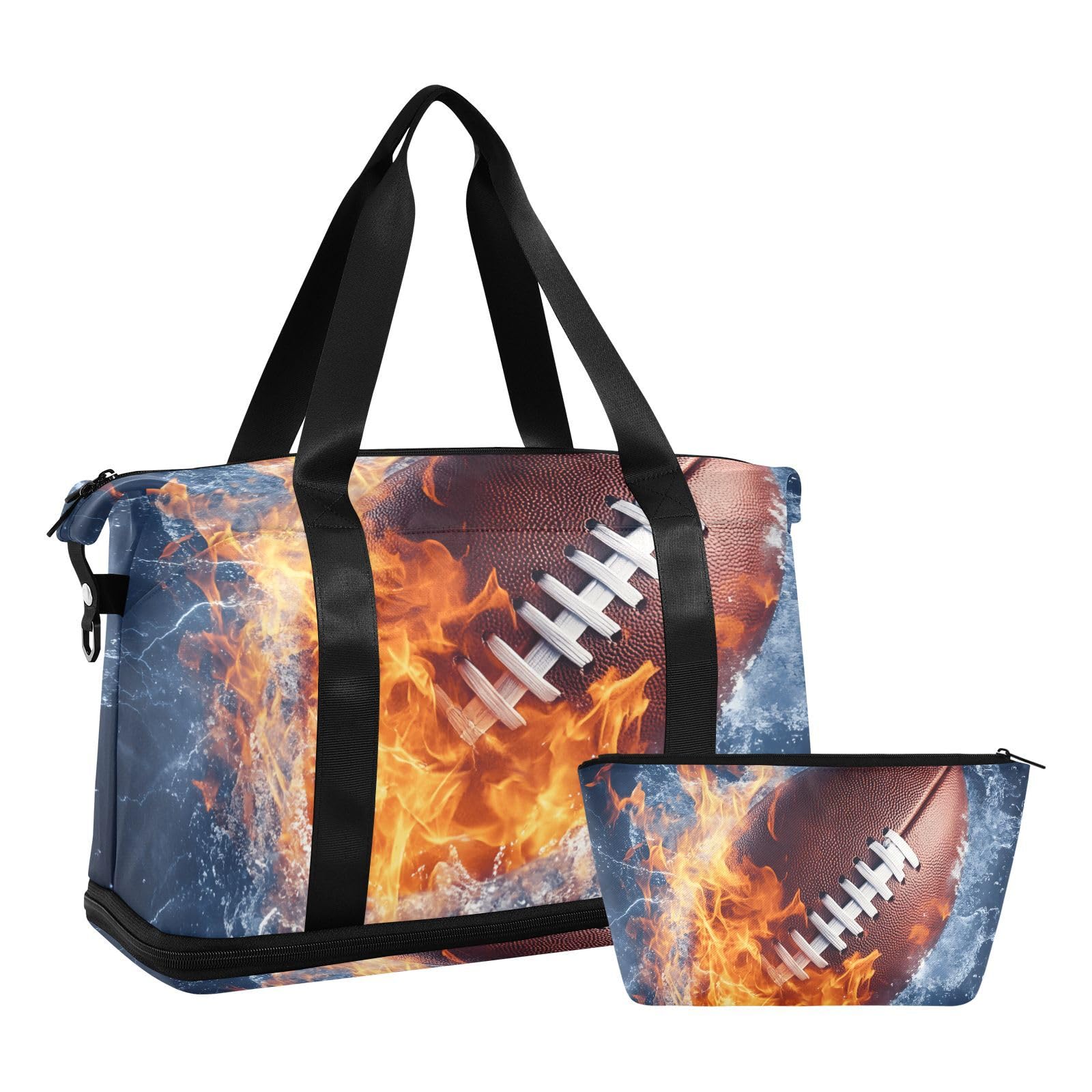 Borsa sportiva impermeabile – Fire American Football grande capacità borsone con scomparto asciutto bagnato e scarpiera, borsa da viaggio per yoga, nuoto, viaggio, allenamento, fitness