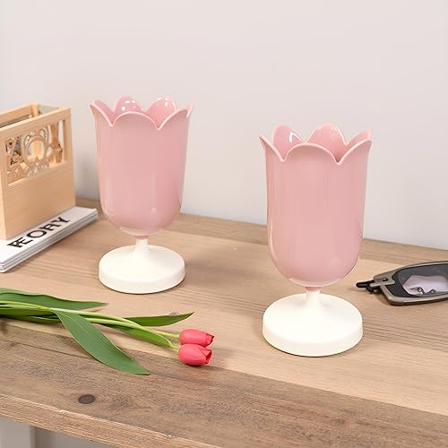 Miniatura 5 de 2 soportes de plástico rosa para bolígrafos de tulipán, bonitos vasos para escritorio, organizador de pinceles, suministros de papelería de oficina,