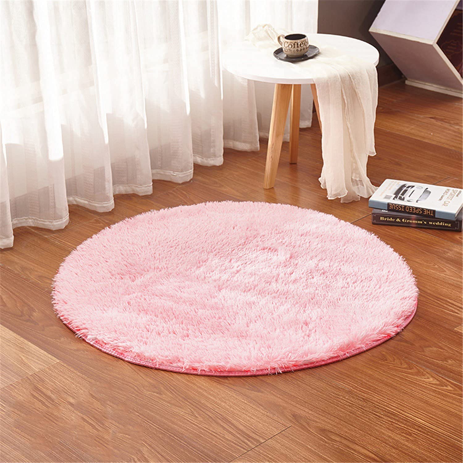 Tapis rond rose lavable et antidérapant 160cm facile à nettoyer