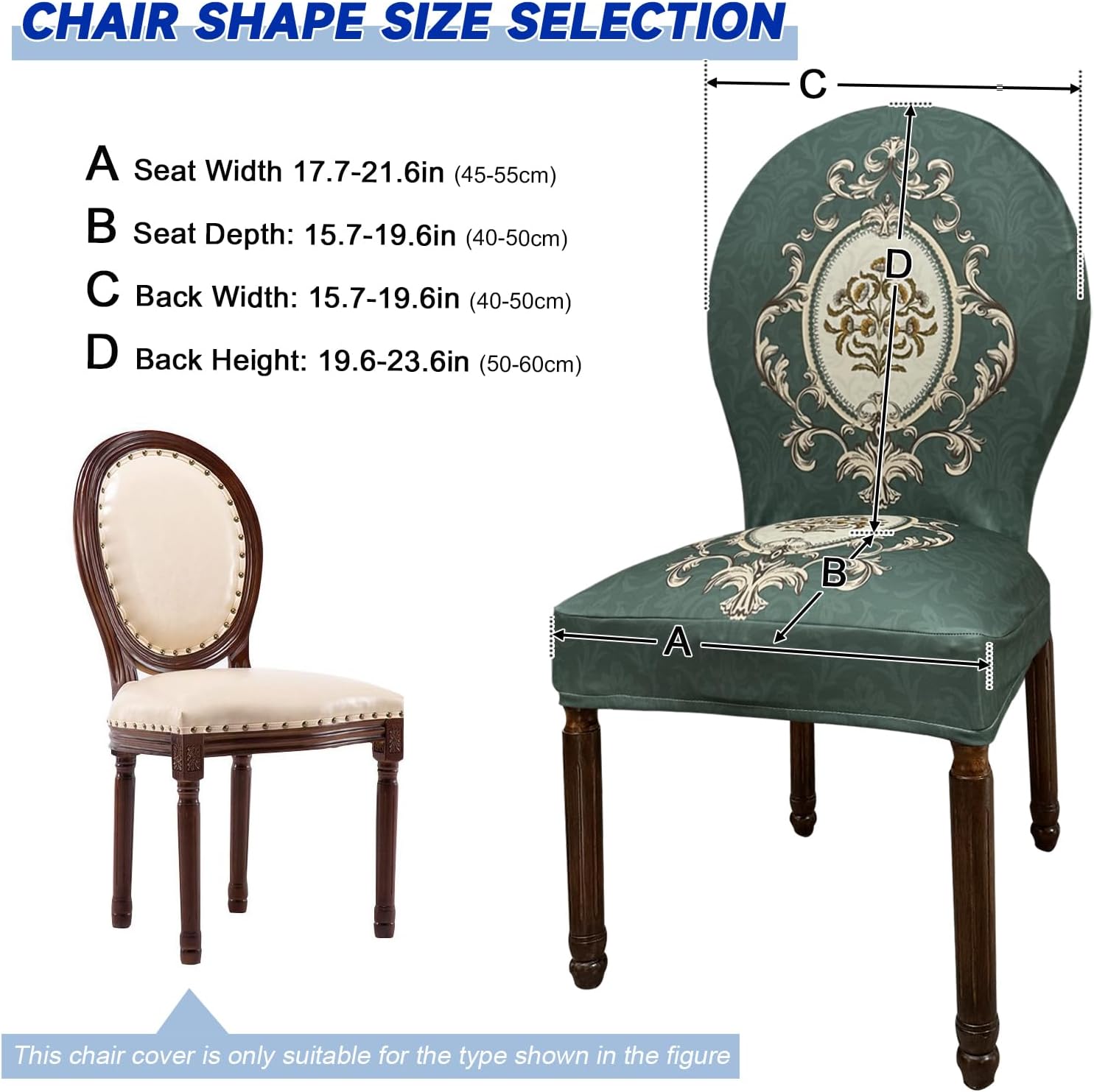 Round Back Dining Chair Slipcovers, Curved Back Chair Covers Stretch Armless Dining Room Chair Cover, Mid Century Modern Chair Seat Protector for Kitchen, Home and Banquet (Green, Set of 2)