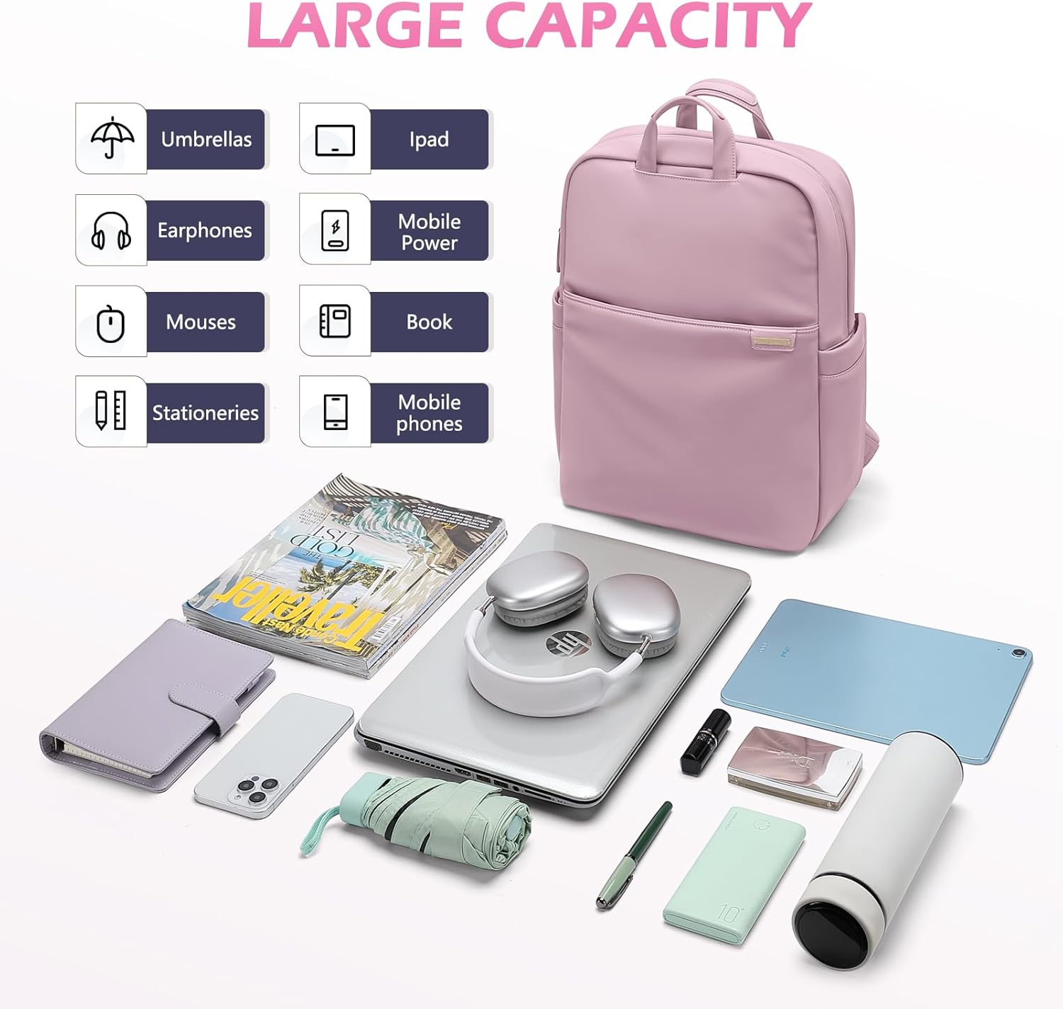 Slim Laptop Backpack for Women, Lightweight Business Backpack for Women Computer Bag Purse for Commuting, Fit 14Inch, Pink Purple - Image 7