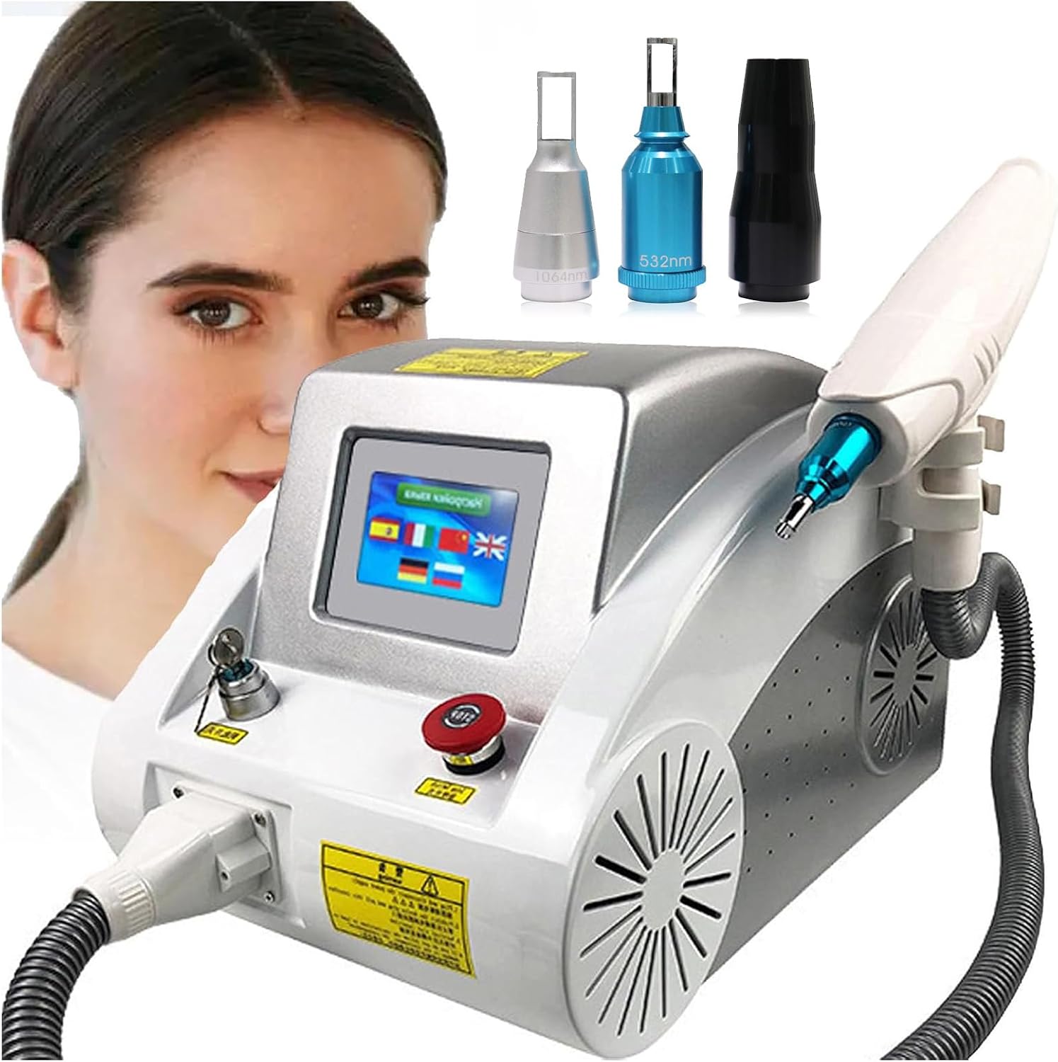 Imashini itwara intoki ya Pico Nd Yag Laser ifite utudomo dutukura Two kuvugurura imiterere y'umubiri muri Salon z'ubwiza 3Probes
