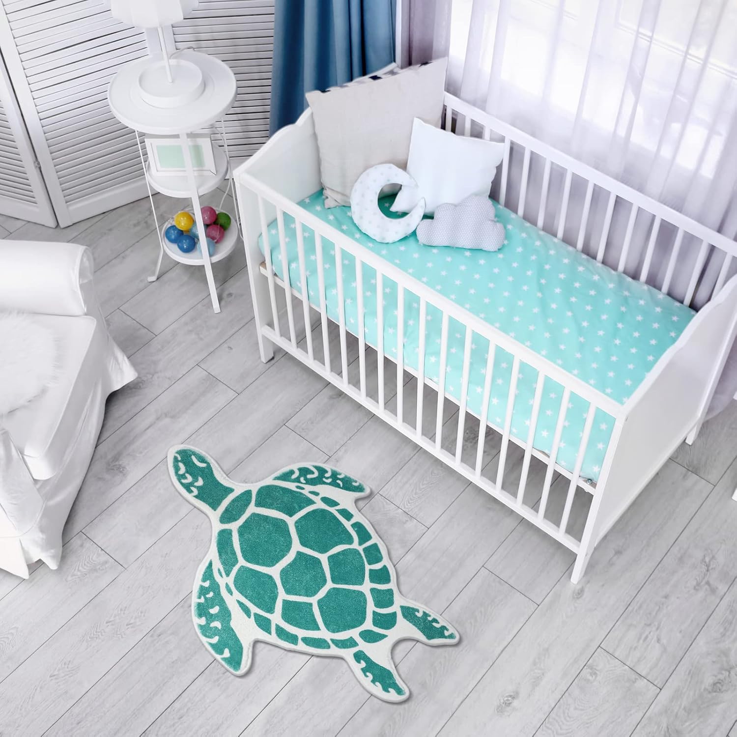 Haull Sea Turtle Bathroom Rug Beach Mats Rugs No Silp Turquoise Turtle Washable Cover Floor Rug Tropics Summer Ocean Theme Bathroom Mat for Door Living Room Bedroom Shower, 30.7 x 25 Inch(Teal)