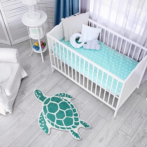 Miniatura 7 de Haull Tapetes de baño de tortuga para baño, playa, antideslizantes, diseño de tortuga azul, cubierta lavable, alfombra de suelo con temática de mar