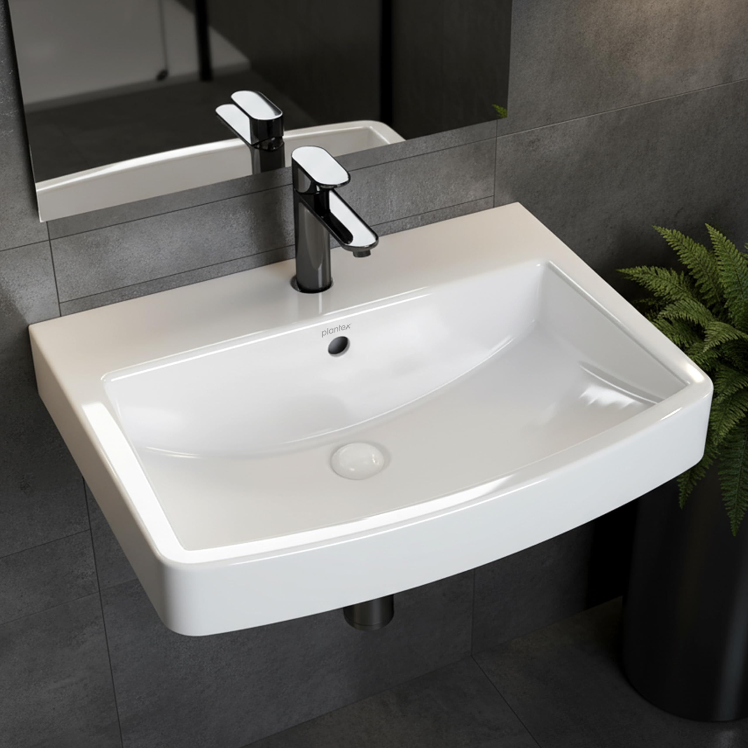 Plantex Platinum Ceramic Rectangular Wall Hung Basin/Washbasin for Bathroom/Wall Mounted Wash Basin/Sink for Living Room with 10 Years Glaze Warranty by Plantex(Glossy White - 20 x 15 x 8 Inch)