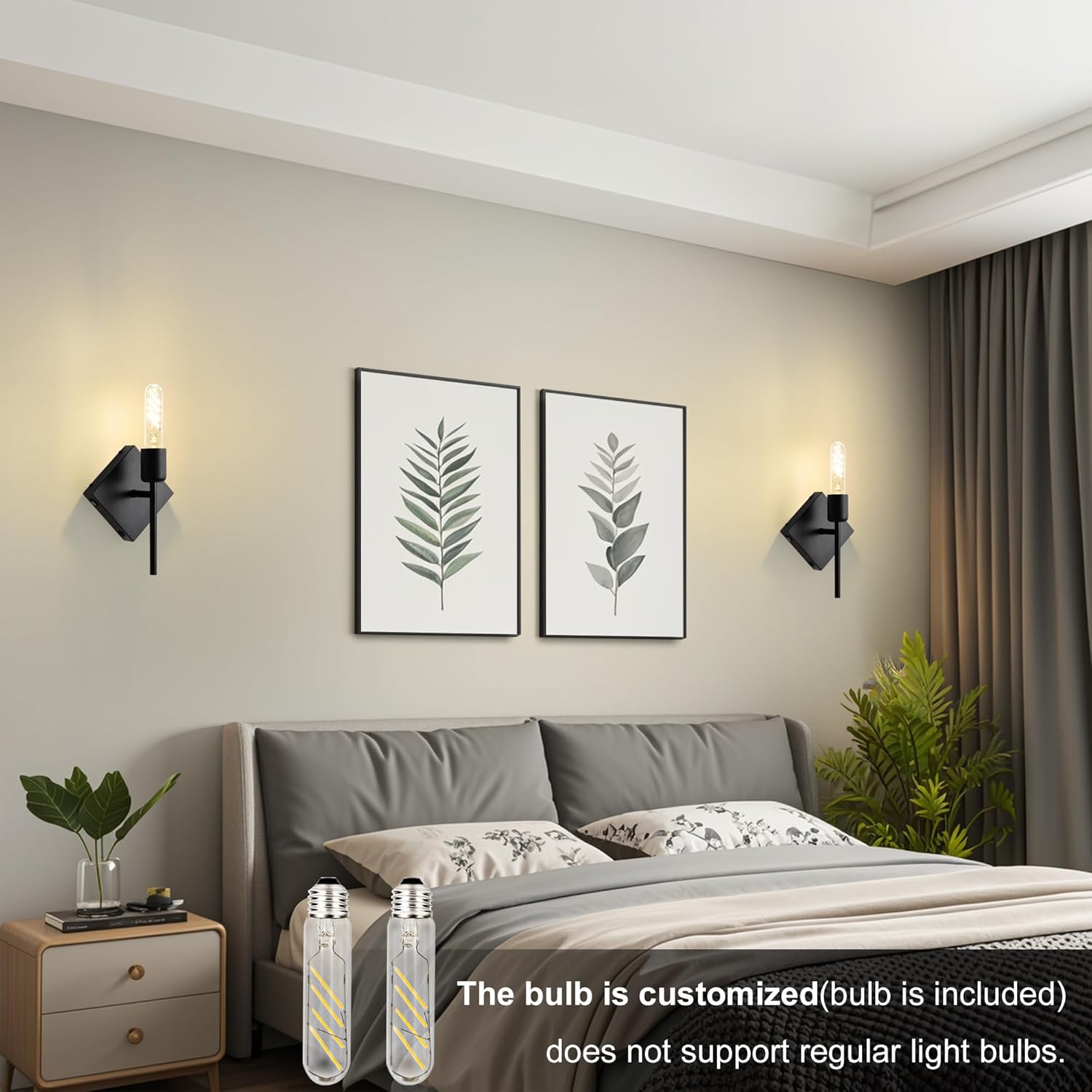 Battery Operated Wall Sconces Set of 2, Black Rechargeable Wall Lights with 8000mAh Dimmable Bulbs Modern Wall Lamp for Living Room Bedroom Dining Room