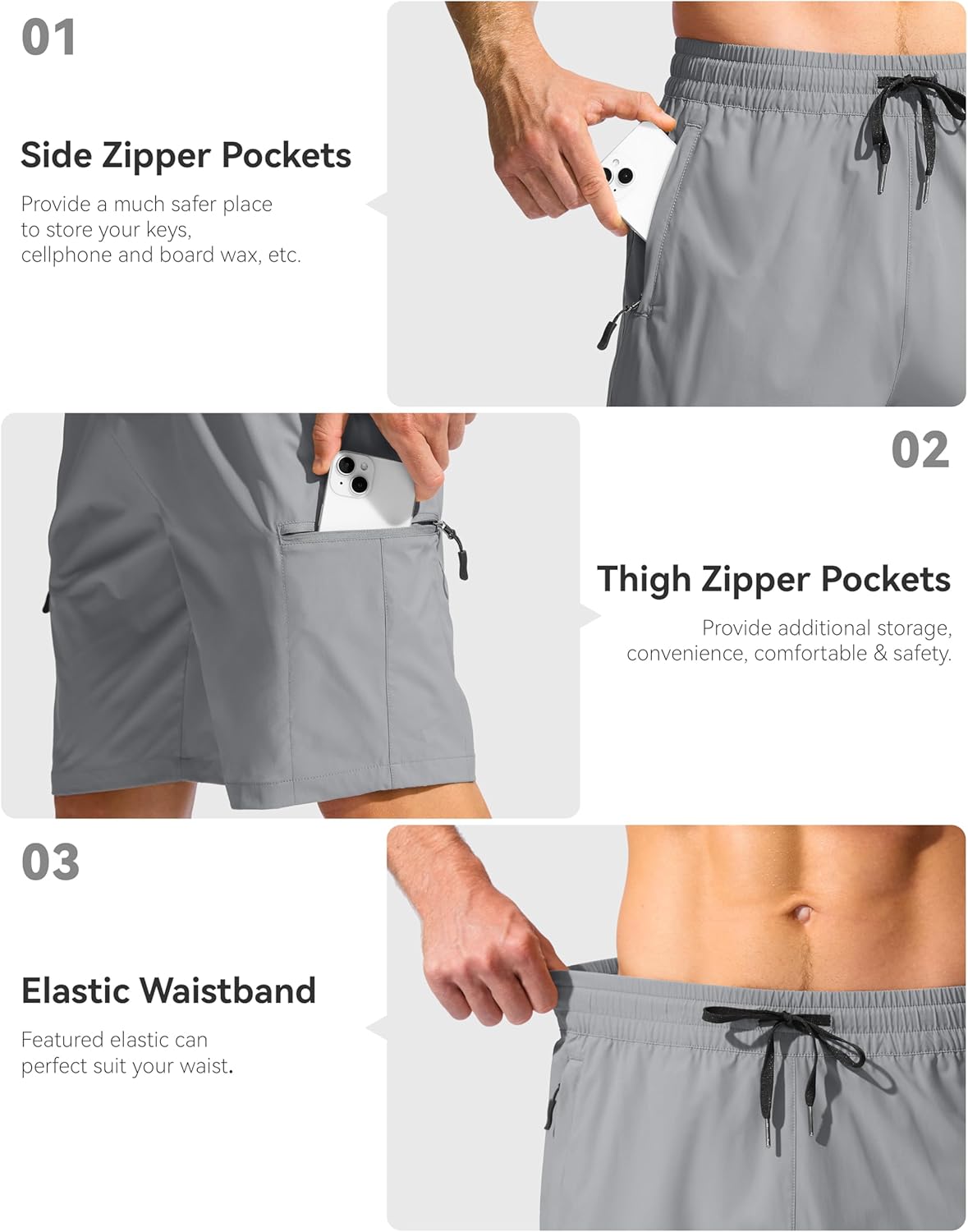 Men's Swim Trunks 9" Quick Dry Board Shorts with 4 Zipper Pockets Beach Shorts Bathing Suit Men - No Mesh Liner