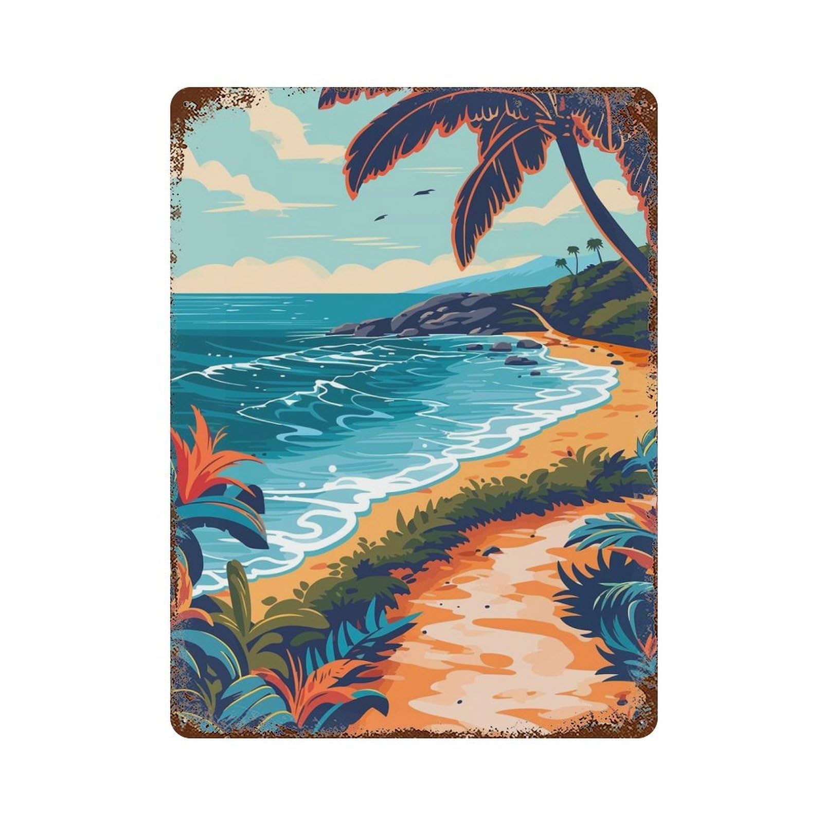 Tropical Beach Path Decorative Tin Sign 15.7"x11.8", Ideal for Basement, Hobby Room And Garage Decor