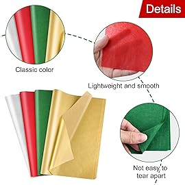 MIAHART 60 Sheets Christmas Tissue Paper Bulk 50 * 35cm Red Green Gold and Silver Christmas Wrapping Paper for DIY and Craft Gift Bags Packaging Decorations