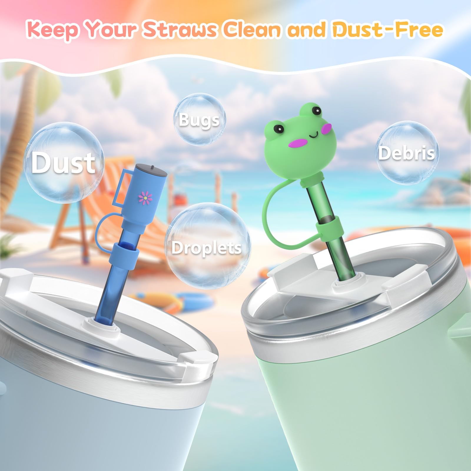 HOSTENU Straw Covers Cap for Stanley Cup,10mm Various Silicone Straw Covers Protectors Cute Straw Toppers Lids Compatible with 40&30 Oz Tumbler for Straw Cup Accessories(5pcs)