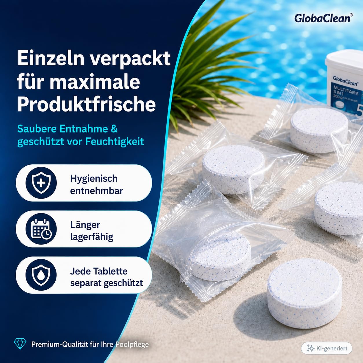 Multitabs für Pool 5 in 1 – 5kg (25 Tabs) – Chlortabletten für Pool 200g – Profi-Qualität Borsäurefrei – Made in Europe - Für kristallklares Poolwasser