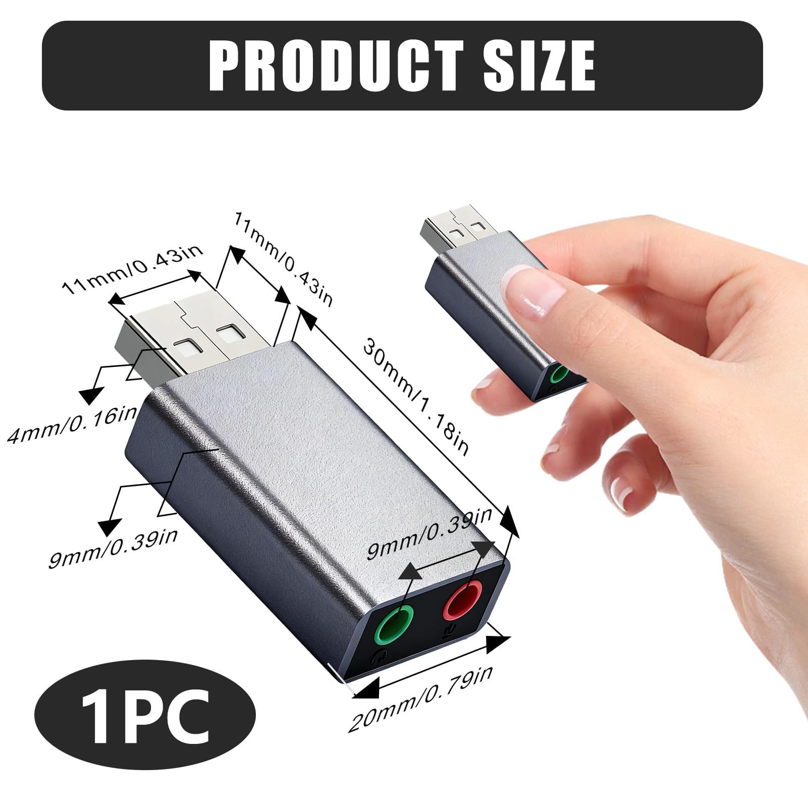 Adaptador USB a Jack 3.5 mm, Tarjeta de Sonido USB Externa para PC Laptop PS4 Auriculares con Micrófono, Adaptador de Audio 3D Compatible con Windows, Mac, Linux, Altavoces y Auriculares