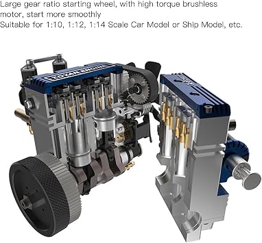 X-power Methanol Engine 4-Stroke 2-Cylinder Gasoline Engine Water-Cooled Methanol Engine for 1/10 1/12 1/14 Scale Car and Boat Models Aluminum FS-L200W