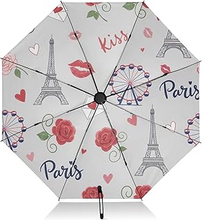 Paris Roses - Paraguas de viaje de color rosa, ligero, portátil, cierre automático, para mujer, paraguas de viaje para lluvia, viento y sol