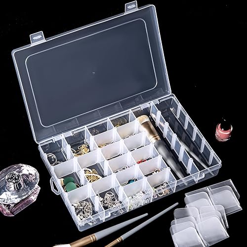 Miniatura 6 de Gospire Joyero de plástico transparente con 36 rejillas, 2 unidades, contenedor de almacenamiento con divisores extraíbles