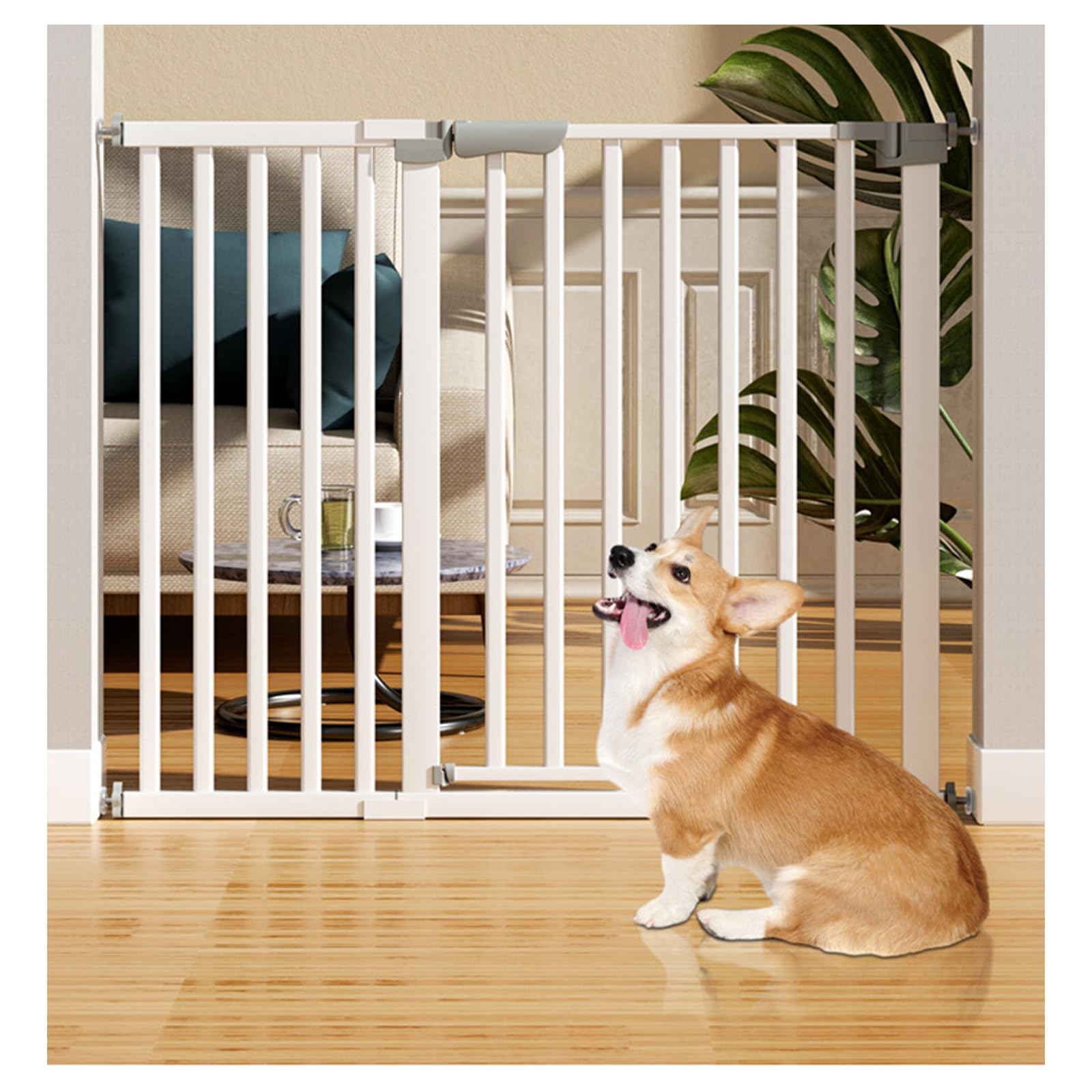 Zuiquity 30" Tall Pressure Mount Pet Gate, Dog Fence Indoor No Jumping Over 3-Lock Auto Close Dog Gate with 180° Swing Door, for Doorways Stairs(Size:76-83cm/30-33in)