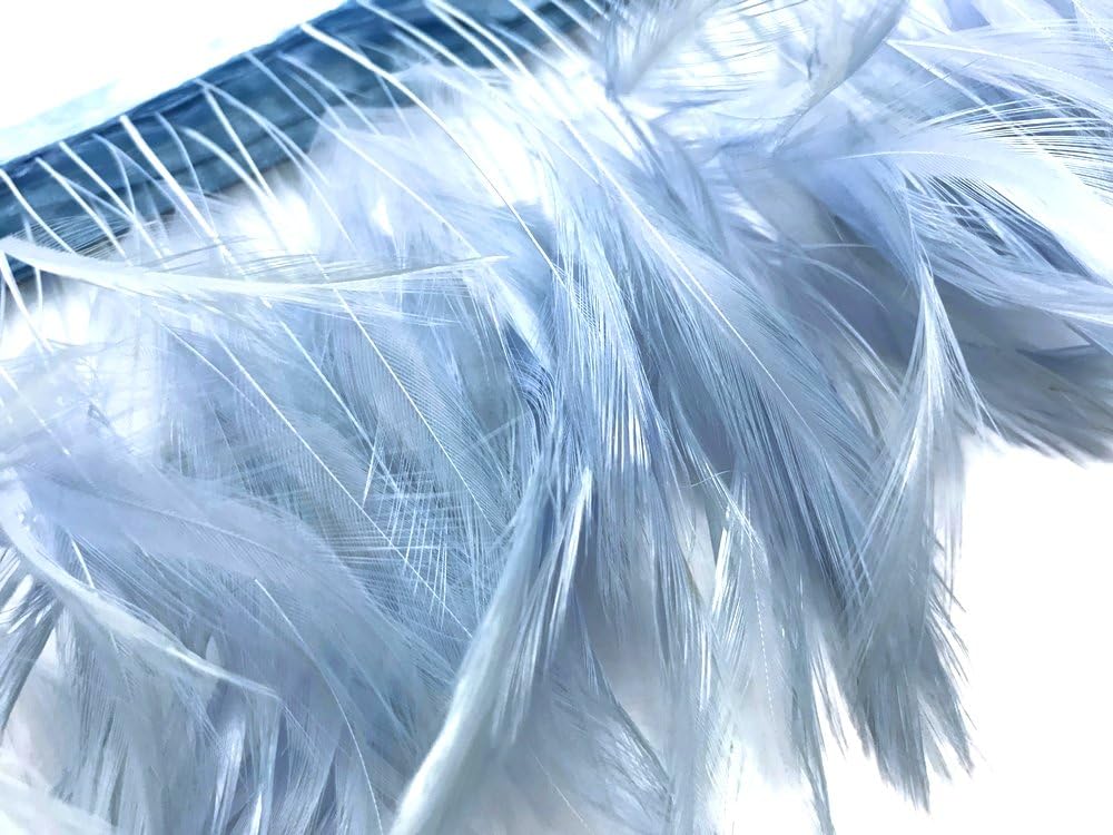 1 Dozen - Light Blue Stripped Rooster Neck Hackle Eyelash Feather Millinery Fly Tying Craft Supply | Moonlight Feather