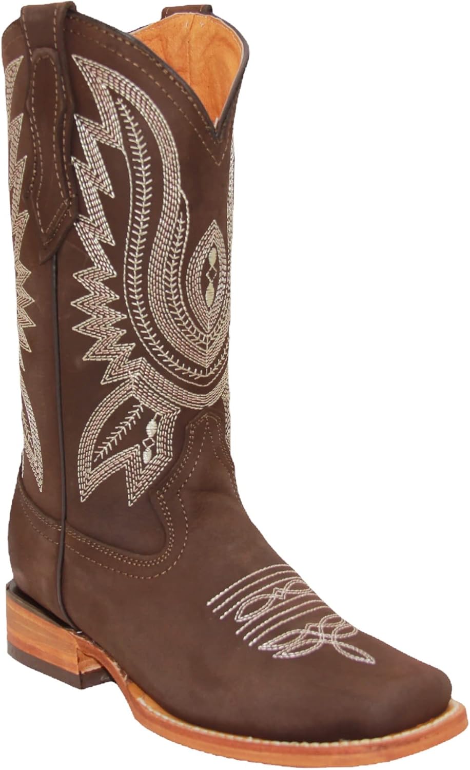 Womens Leather Western Boot Square Toe Cowboy Boot For Women Mid Calf