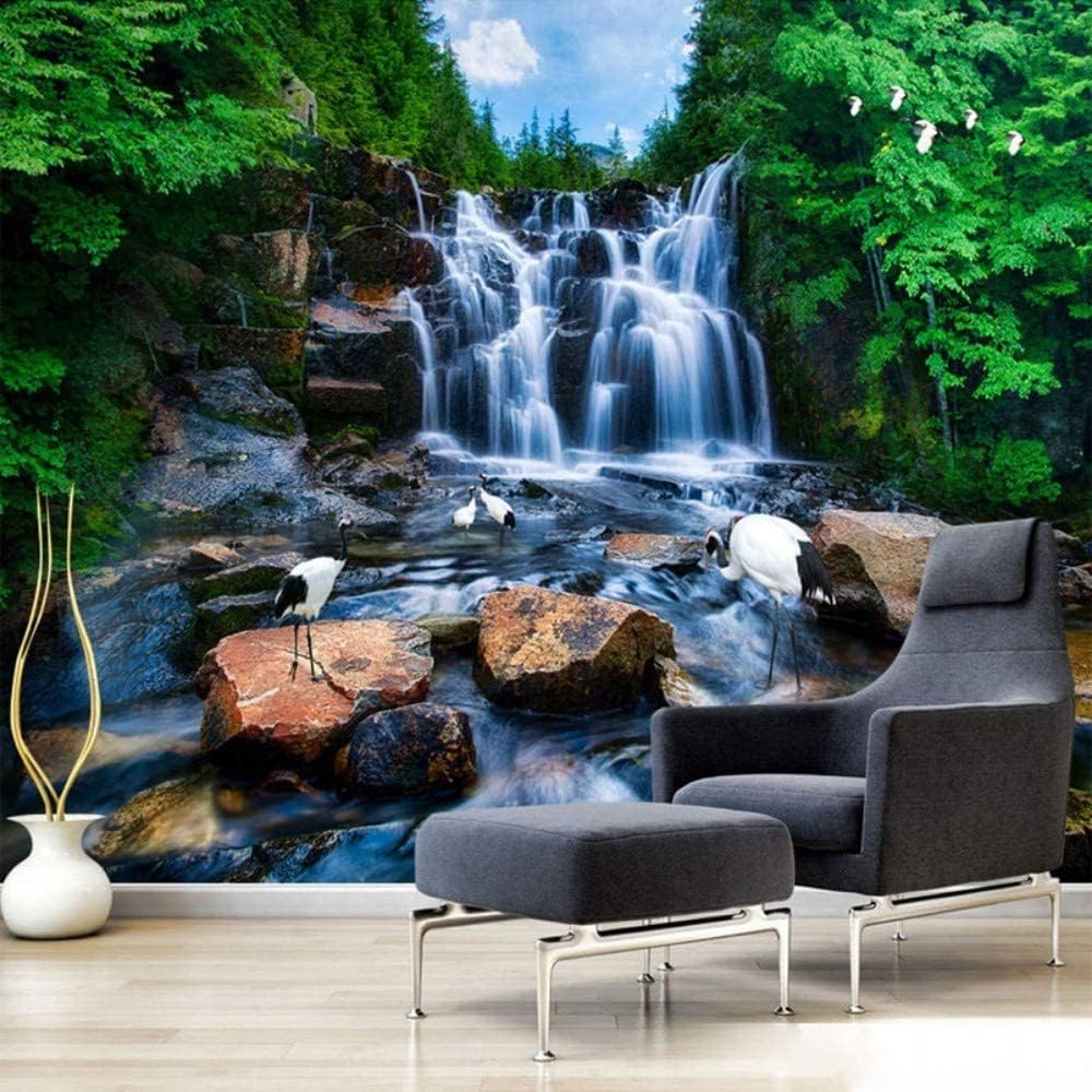 Mural Wallpaper Customize 3D Wall Decoration,Forest Waterfall Scenery Fresco,Hd Print Art Poster Picture Photo Waterproof Peel and Stick Mural,for Living Room Tv Backdrop Bedroom Hotel Kitchen Wall