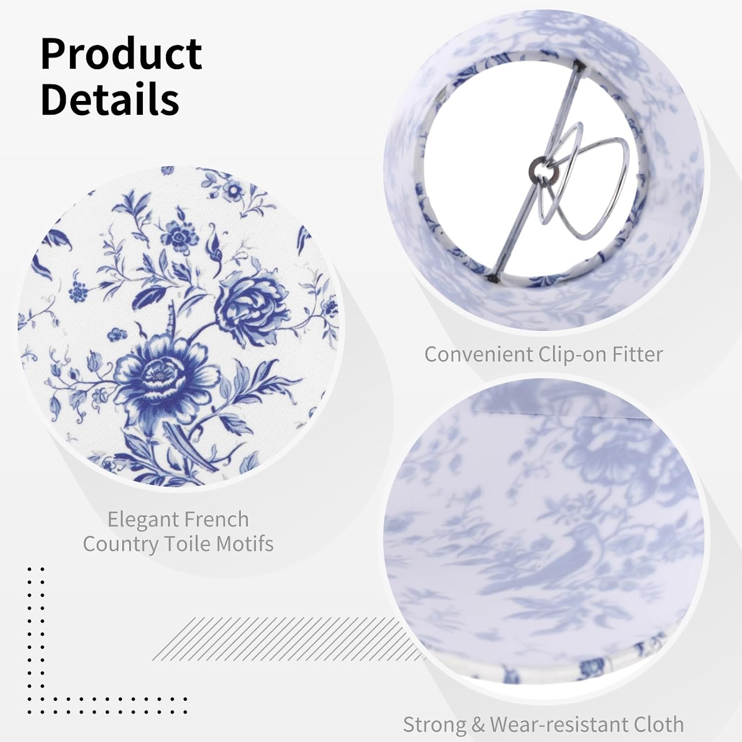 8 Pcs Chandelier Shades, Small Chinoiserie Lampshades with Clip-On Fitter, French Countryside Decorative Light Shades for Chandelier Bulbs, Lamp 3"×Top 6"×Bottom×5.1" Slant Height