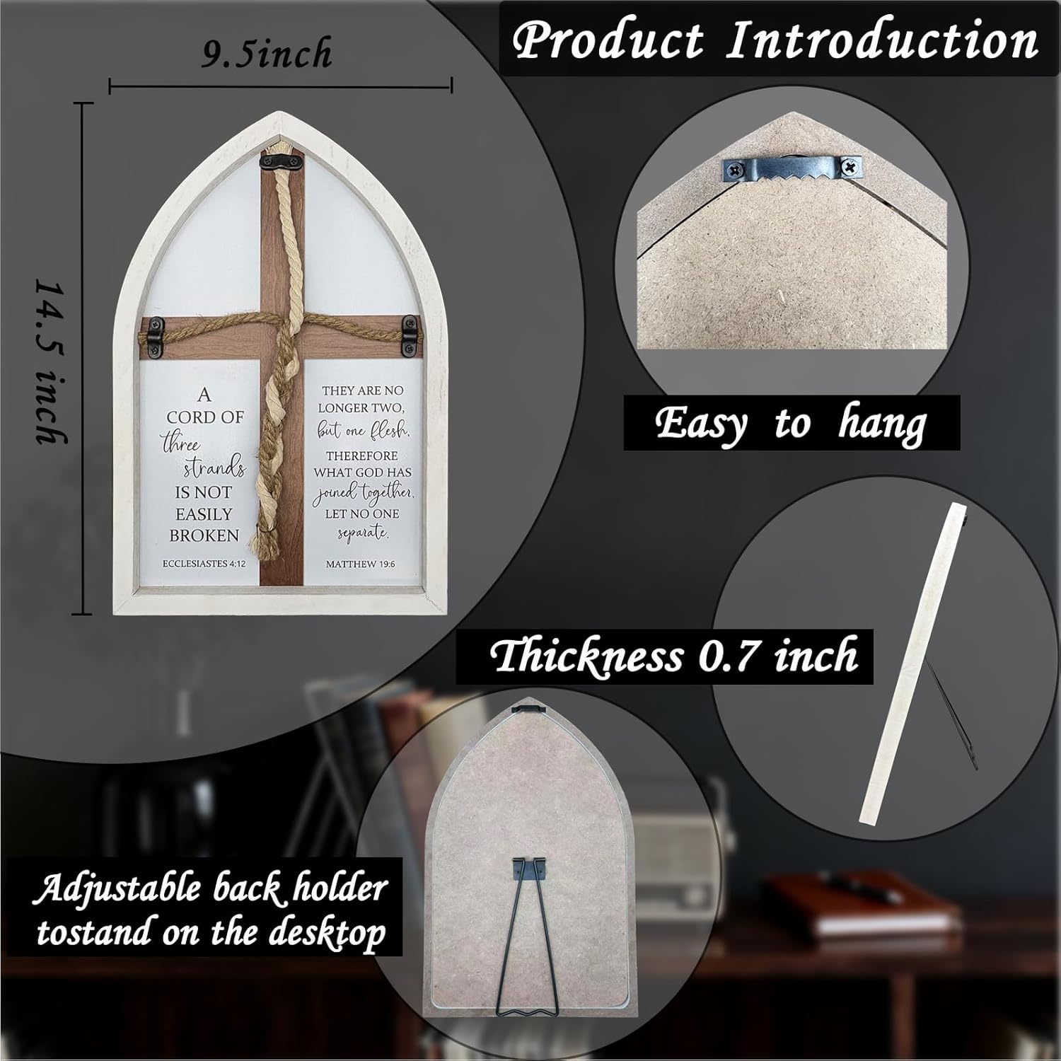 A Cord of Three Strands Wedding Sign Tie God's Knot Three Strands Braid Wall Decor Cross to Braid for Wedding Ceremony Ideas Gift For Couple Christians Symbolic of Unity 14.5"X9.5" (Retro Style)